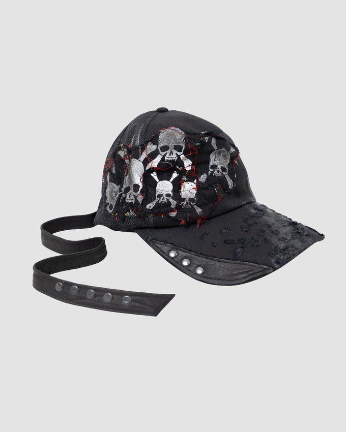 REMAKE LEATHER STRAP SKULLPRINT BB CAP