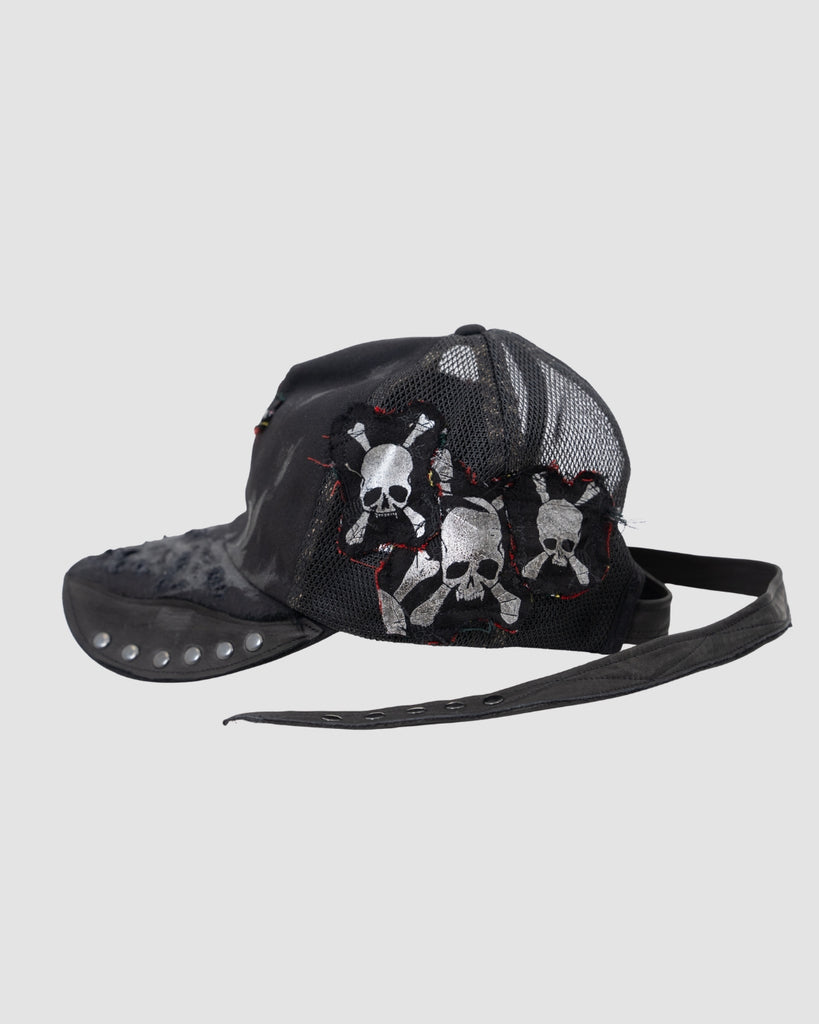 Roen レザースカルパッチ キャップ 帽子 スタッズ ブラック 黒系 REMAKE LEATHER STRAP SKULLPRINT BB CAP– Roen Official Web Shop